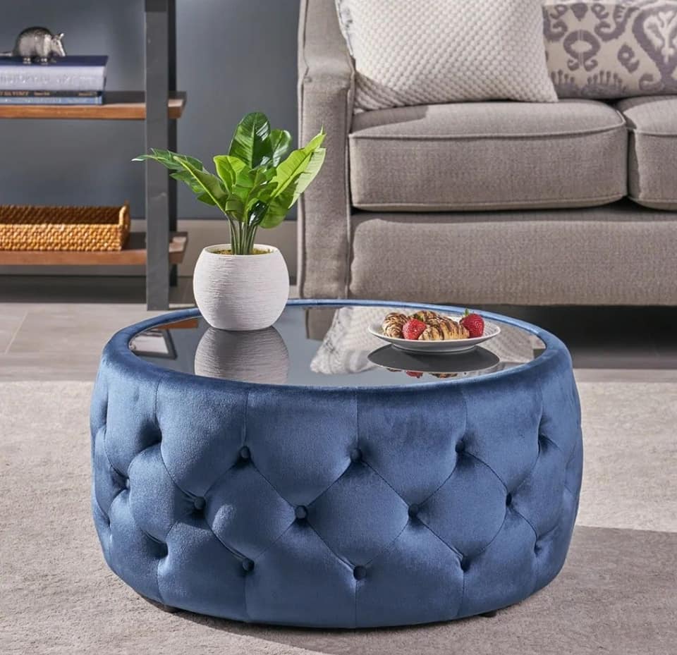 Masuta cafea tapitata rotunda tip Chester 90 cm - imagine 5