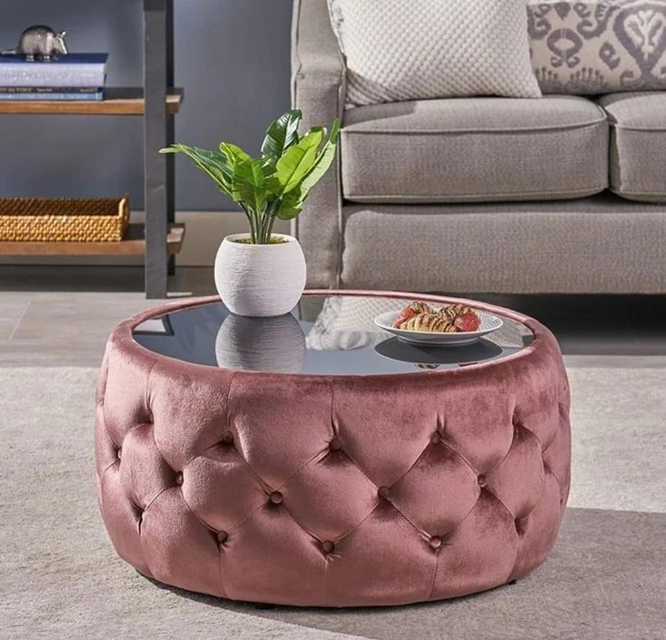 Masuta cafea tapitata rotunda tip Chester 90 cm - imagine 4