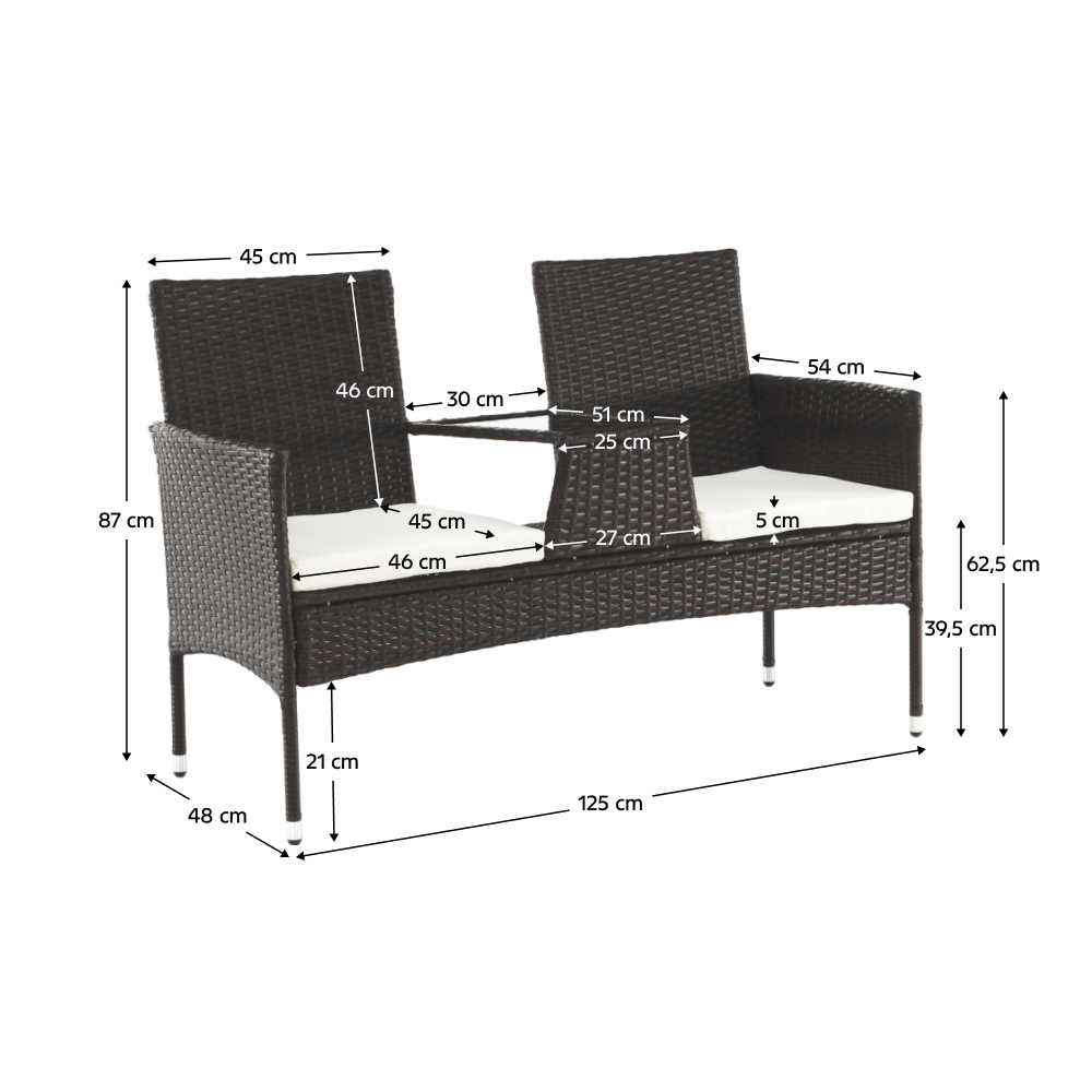 Bancă de grădină cu măsuţă şi perne, maro/crem, LALIT - imagine 2
