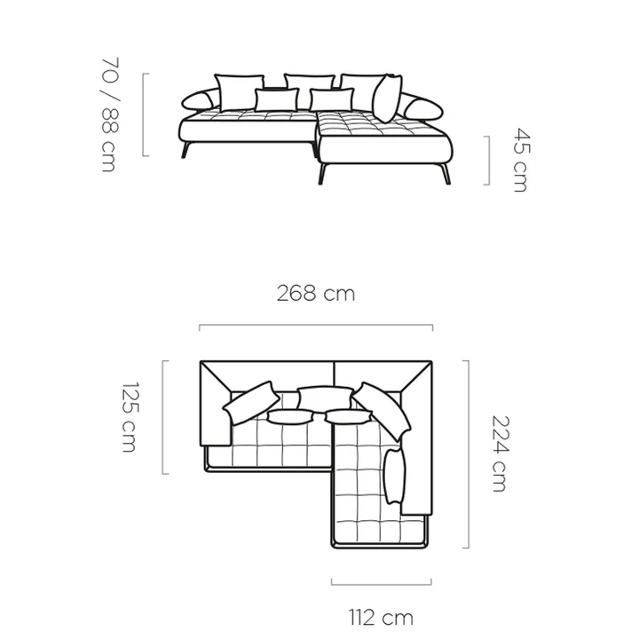 Coltar SELEDO L, sezlong stanga, stofa gri - Austin 18, 268x224x70/88 cm, reglaj electric - imagine 6