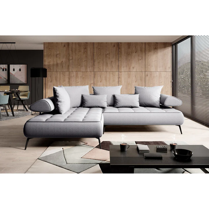 Coltar SELEDO L, sezlong stanga, stofa gri - Austin 18, 268x224x70/88 cm, reglaj electric - imagine 7