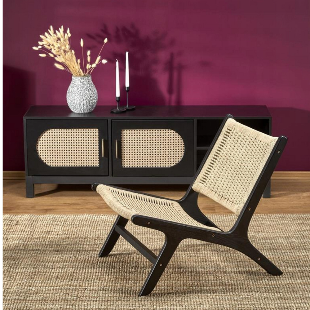 Scaun gradina FODEN, negru, sfoara/lemn, 65x84x74 cm