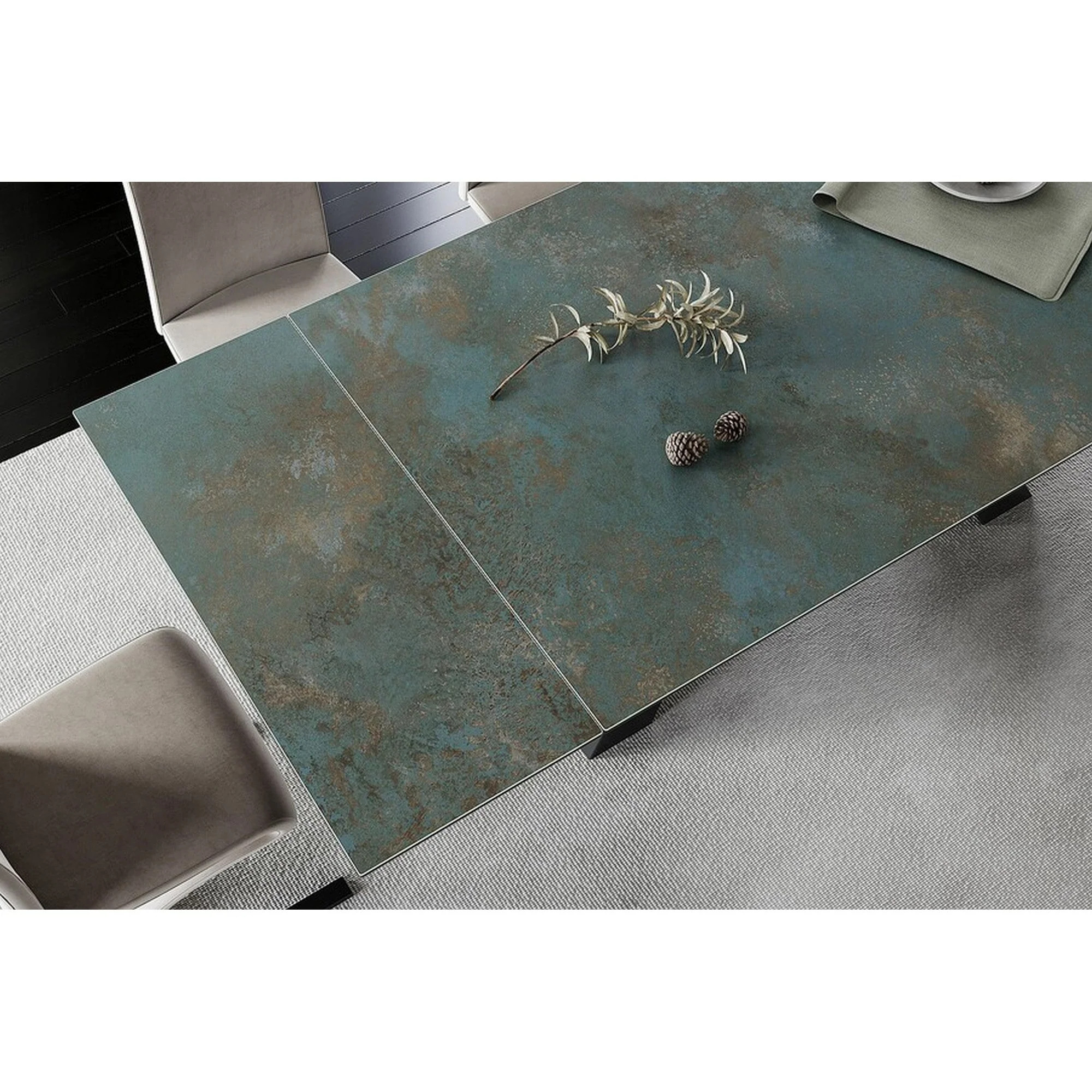 Masa extensibila WESTIN CERAMIC, sticla securizata/ceramica, turcoaz/negru mat, 160-240x90x77 cm - imagine 4