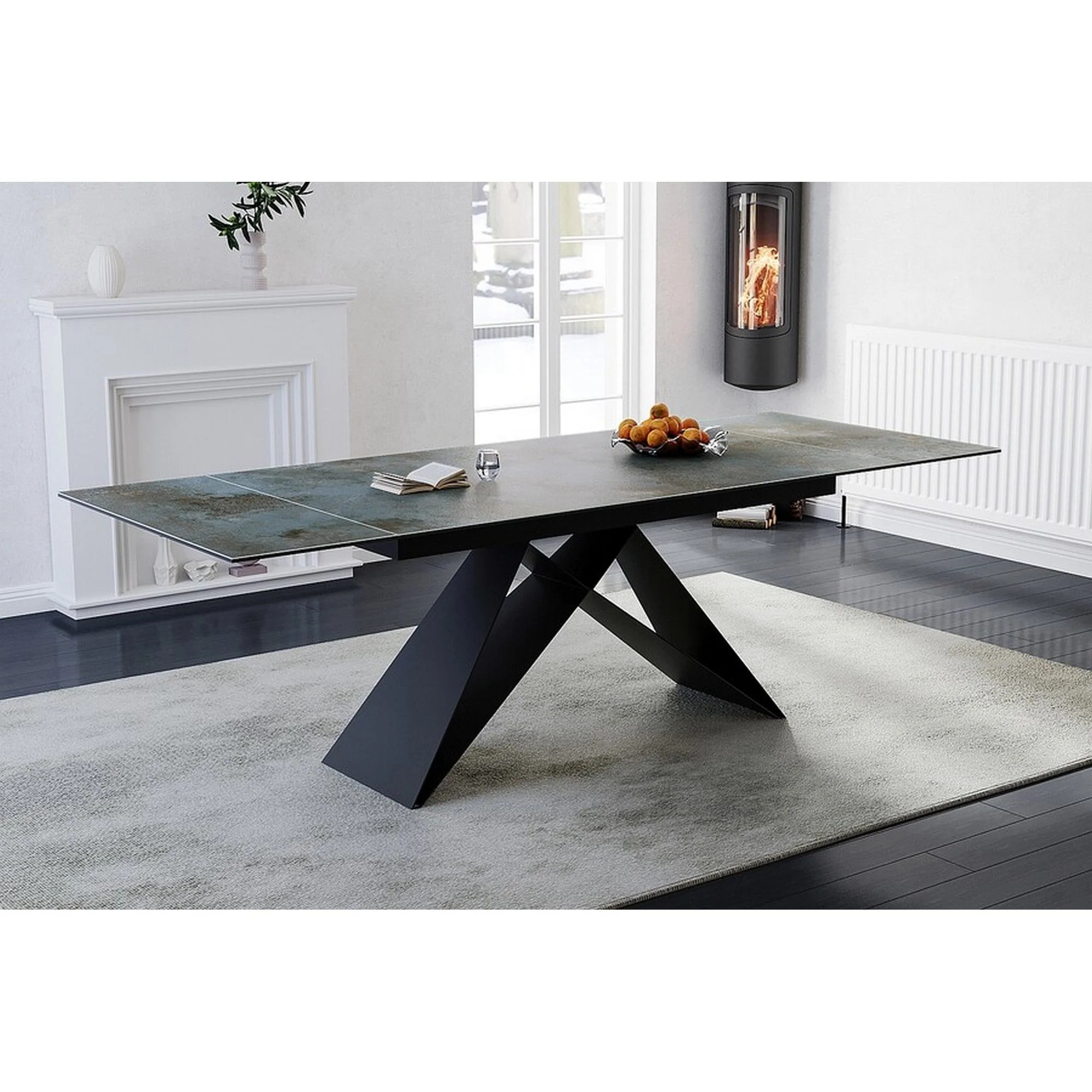 Masa extensibila WESTIN CERAMIC, sticla securizata/ceramica, turcoaz/negru mat, 160-240x90x77 cm - imagine 3